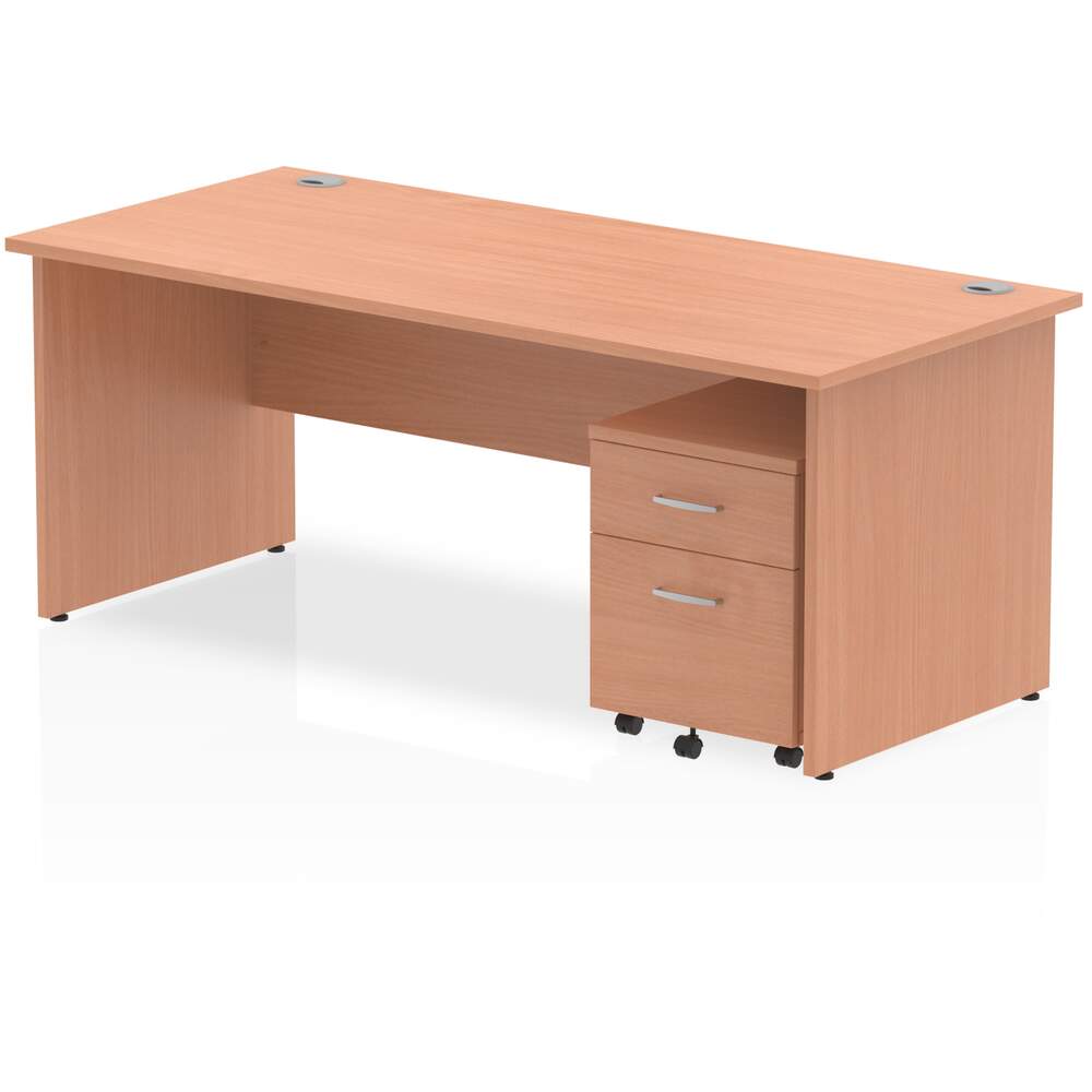 Impulse 1800 x 800mm Straight Desk Beech Top Panel End Leg with 2 Drawer Mobile Pedestal