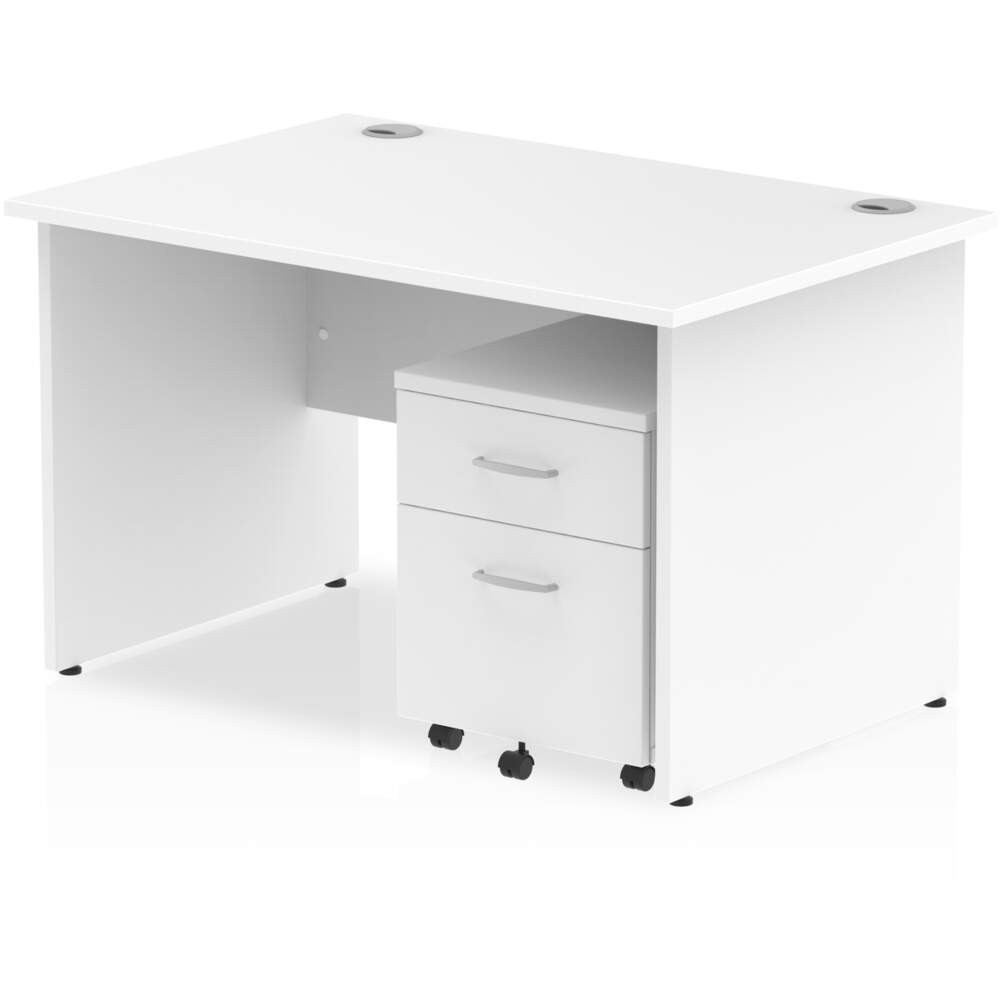 Impulse 1200 x 800mm Straight Desk White Top Panel End Leg with 2 Drawer Mobile Pedestal Bundle