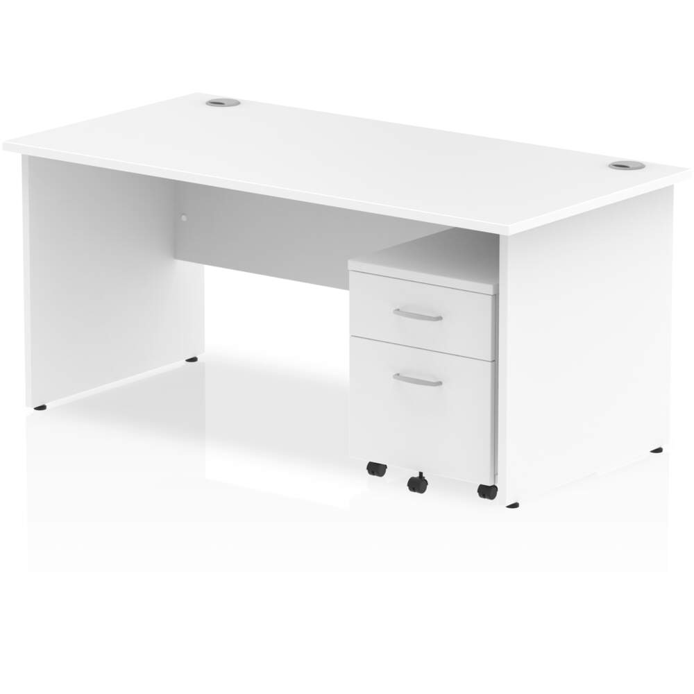 Impulse 1600 x 800mm Straight Desk White Top Panel End Leg with 2 Drawer Mobile Pedestal