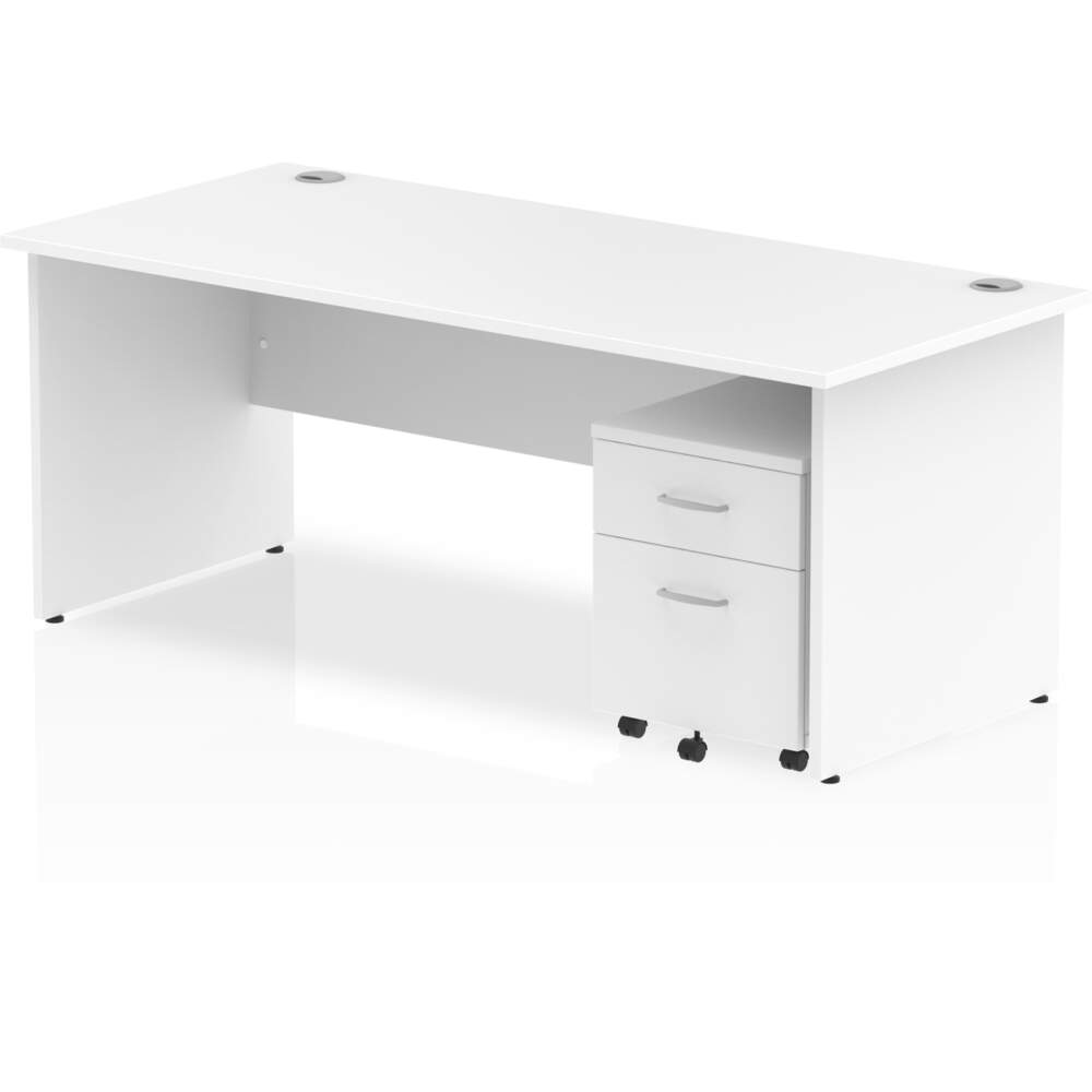 Impulse 1800 x 800mm Straight Desk White Top Panel End Leg with 2 Drawer Mobile Pedestal