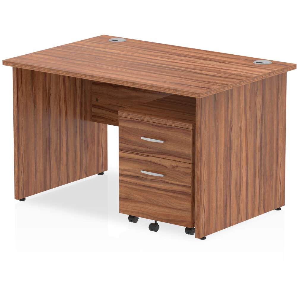 Impulse 1200 x 800mm Straight Desk Walnut Top Panel End Leg with 2 Drawer Mobile Pedestal Bundle