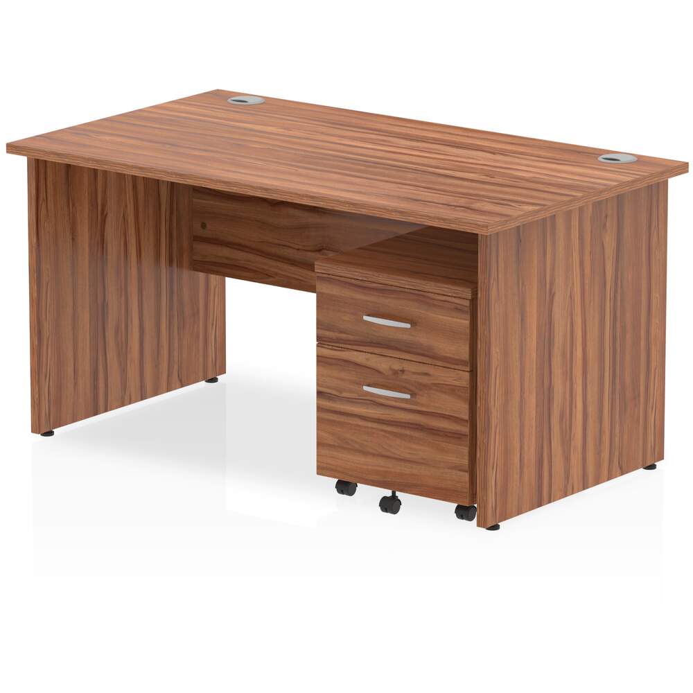 Impulse 1400 x 800mm Straight Desk Walnut Top Panel End Leg with 2 Drawer Mobile Pedestal Bundle