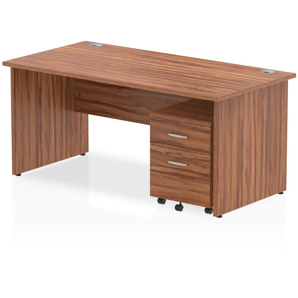 Impulse 1600 x 800mm Straight Desk Walnut Top Panel End Leg with 2 Drawer Mobile Pedestal