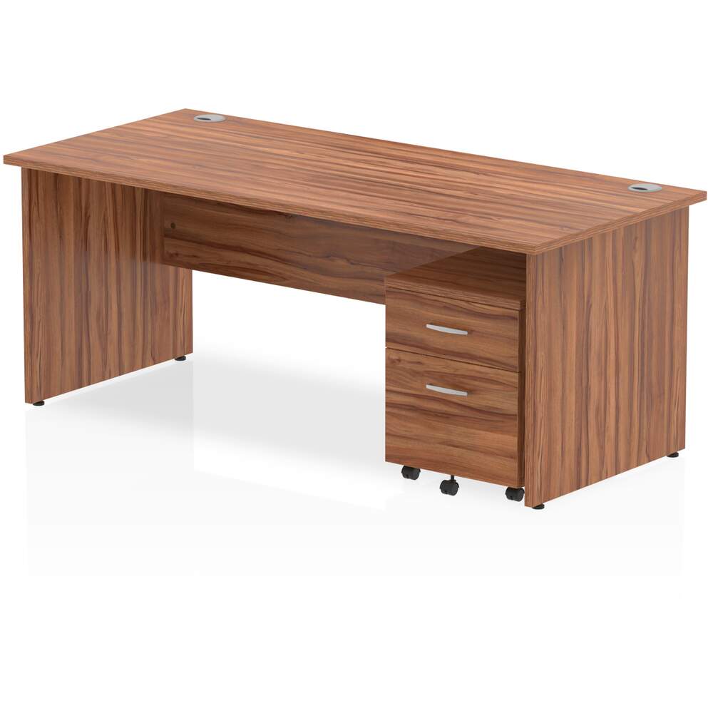 Impulse 1800 x 800mm Straight Desk Walnut Top Panel End Leg with 2 Drawer Mobile Pedestal