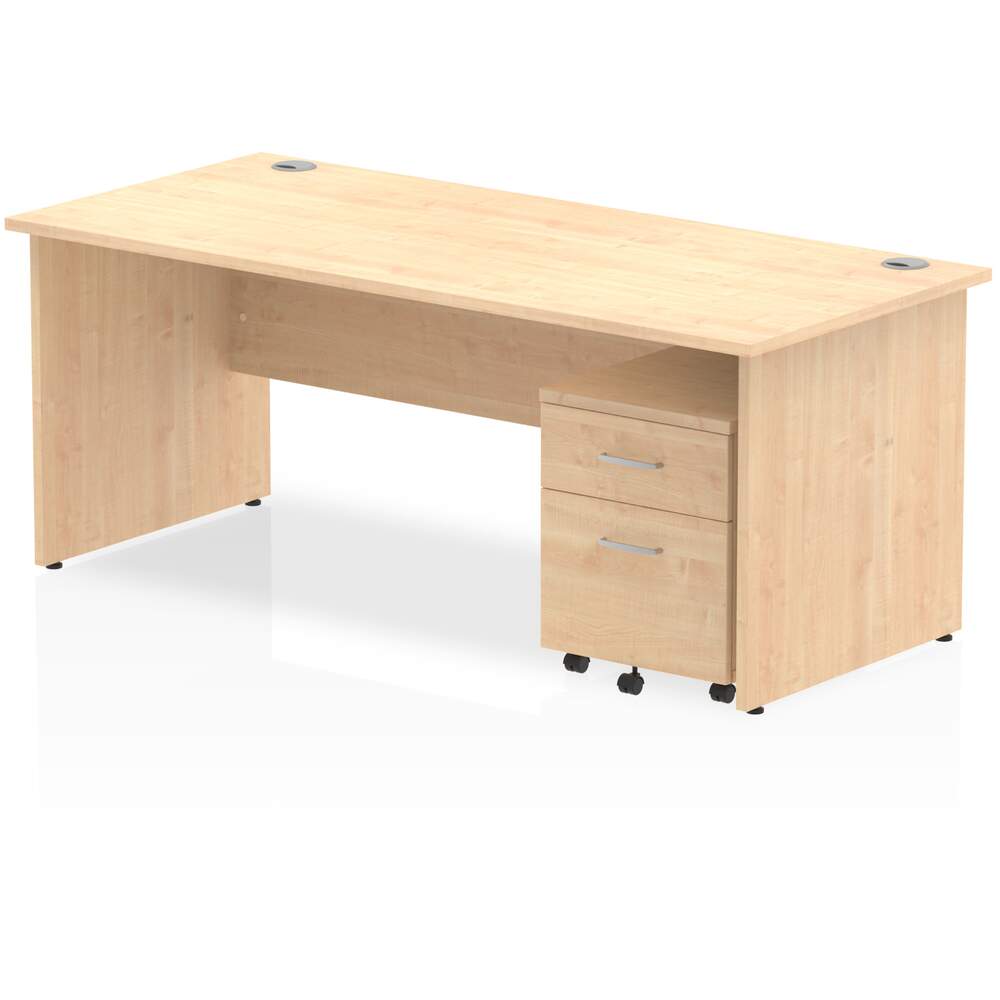 Impulse 1800 x 800mm Straight Desk Maple Top Panel End Leg with 2 Drawer Mobile Pedestal