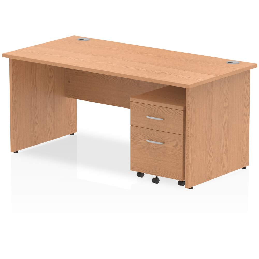 Impulse 1600 x 800mm Straight Desk Oak Top Panel End Leg with 2 Drawer Mobile Pedestal