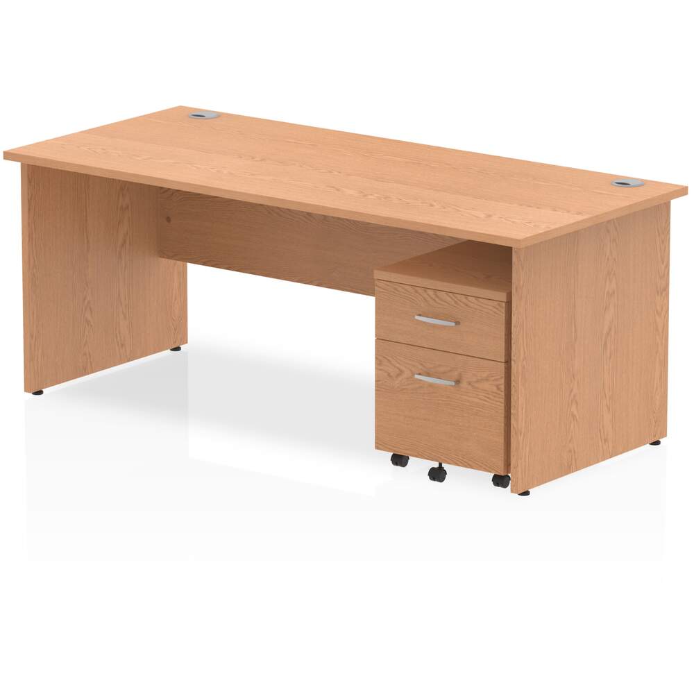 Impulse 1800 x 800mm Straight Desk Oak Top Panel End Leg with 2 Drawer Mobile Pedestal