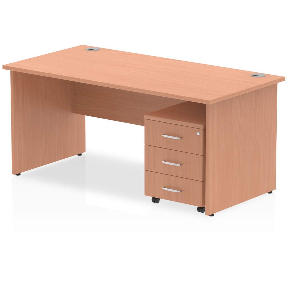 Impulse 1200 x 800mm Straight Desk Beech Top Panel End Leg with 3 Drawer Mobile Pedestal Bundle