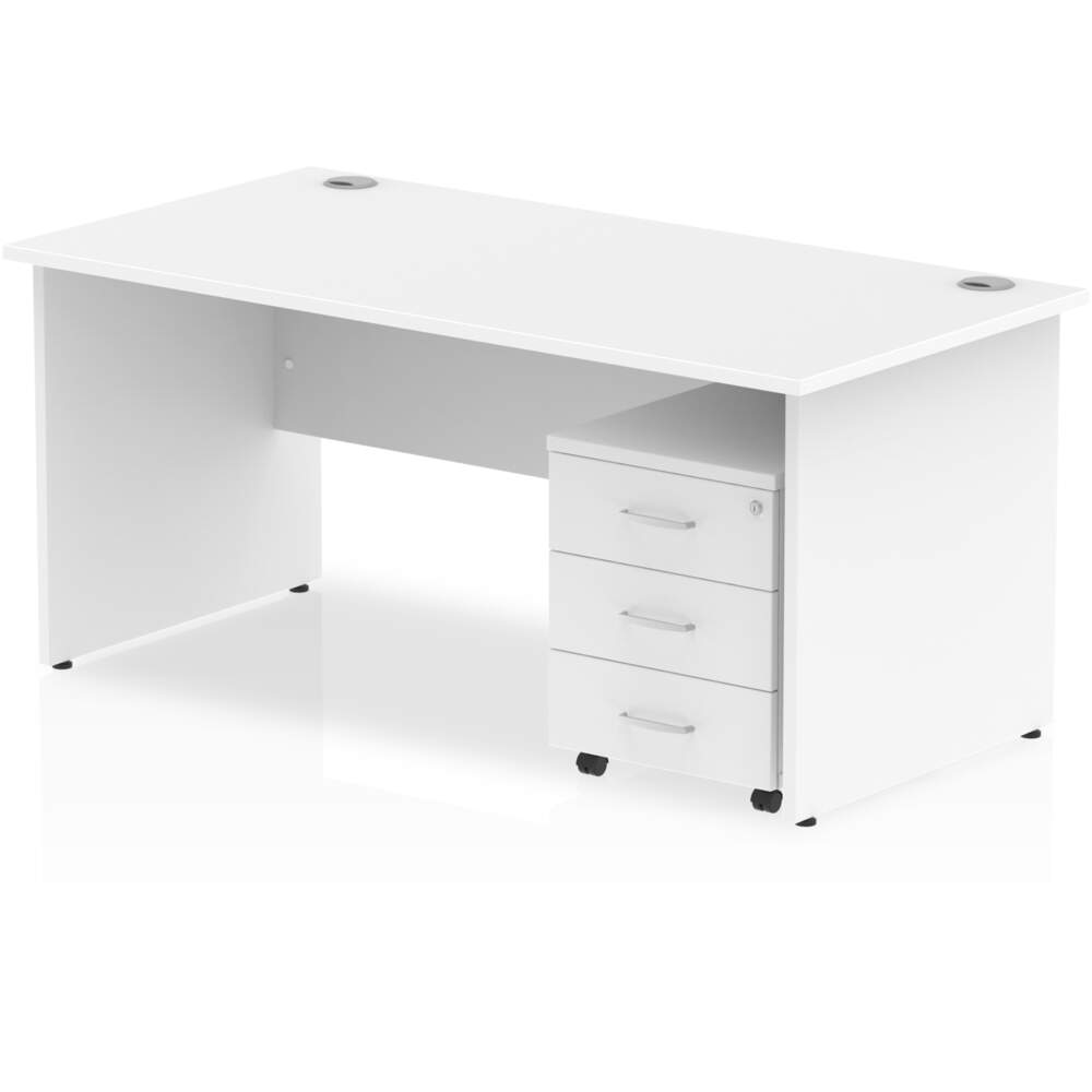 Impulse 1200 x 800mm Straight Desk White Top Panel End Leg with 3 Drawer Mobile Pedestal Bundle