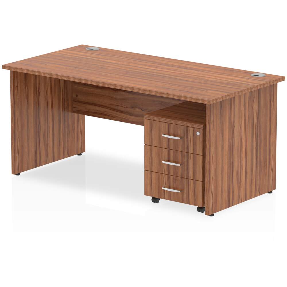 Impulse 1200 x 800mm Straight Desk Walnut Top Panel End Leg with 3 Drawer Mobile Pedestal Bundle