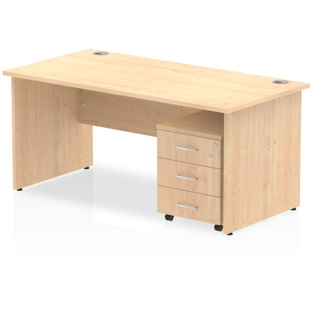 Impulse 1200 x 800mm Straight Desk Maple Top Panel End Leg with 3 Drawer Mobile Pedestal Bundle