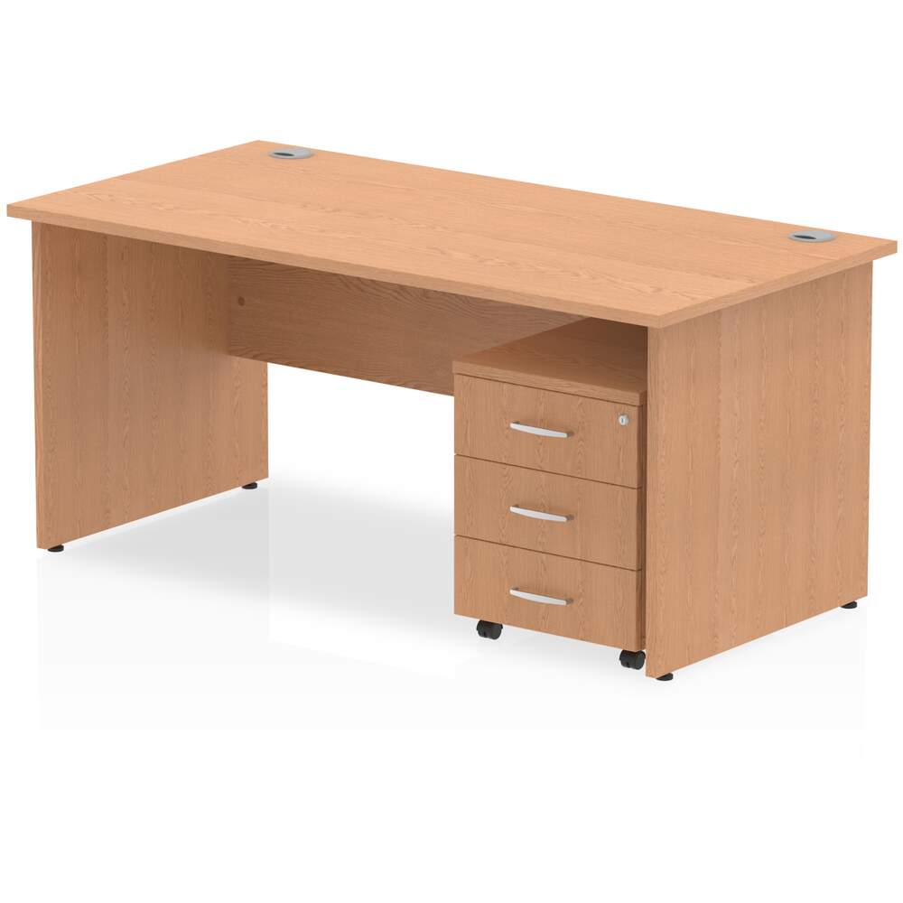 Impulse 1400 x 800mm Straight Desk Oak Top Panel End Leg with 3 Drawer Mobile Pedestal Bundle