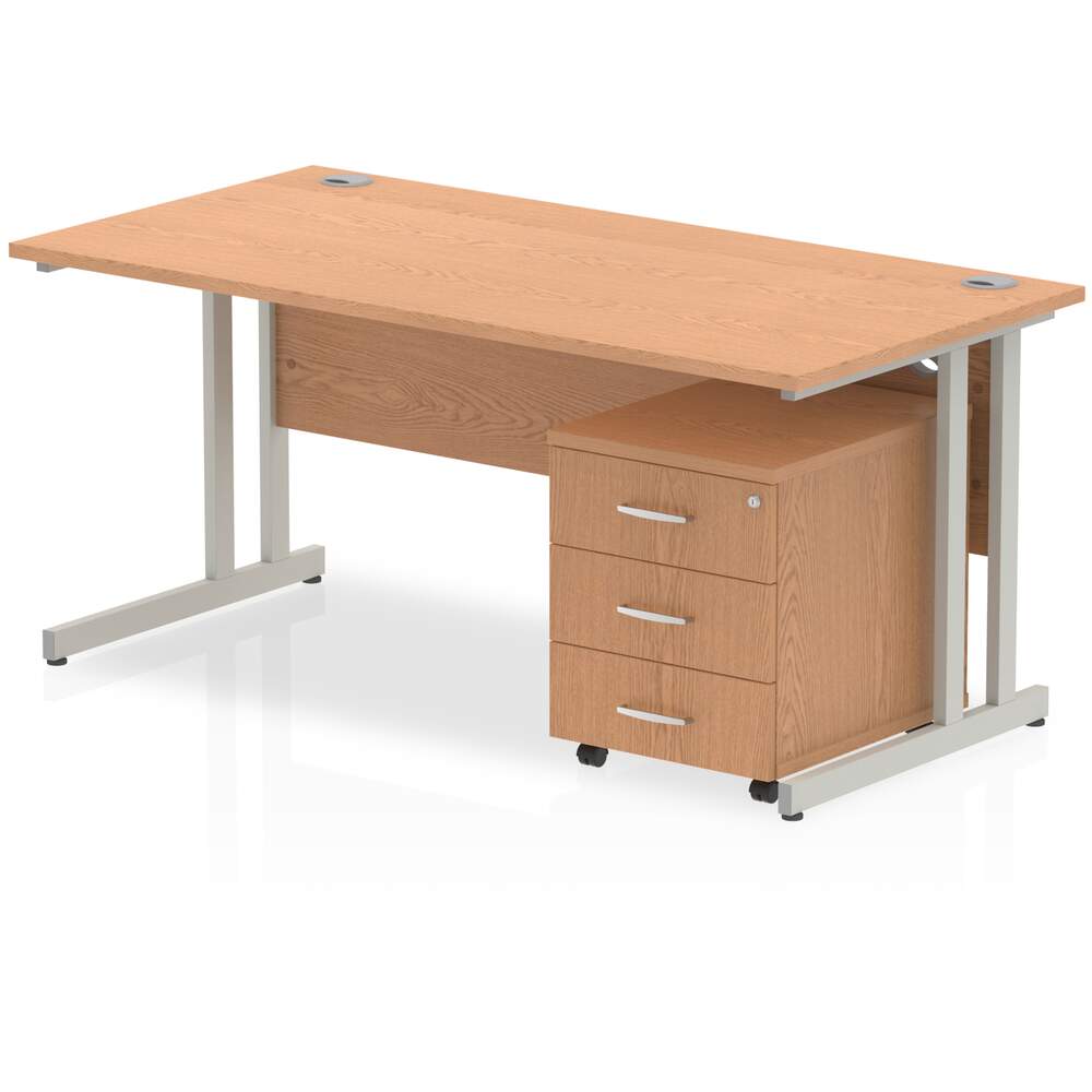 Impulse 1200 x 800mm Straight Desk Oak Top Silver Cantilever Leg with 3 Drawer Mobile Pedestal Bundle