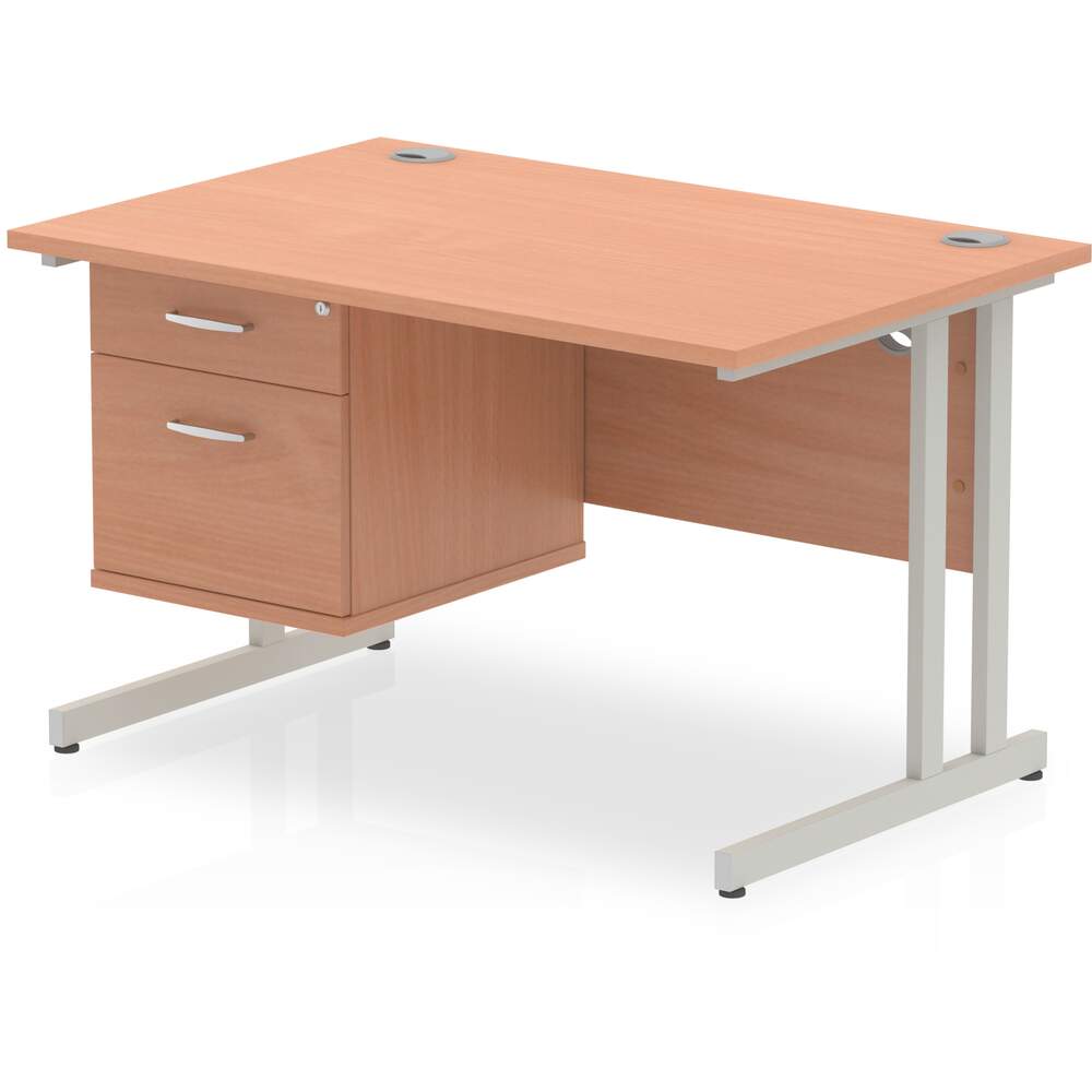 Impulse 1200 x 800mm Straight Desk Beech Top Silver Cantilever Leg with 1 x 2 Drawer Fixed Pedestal