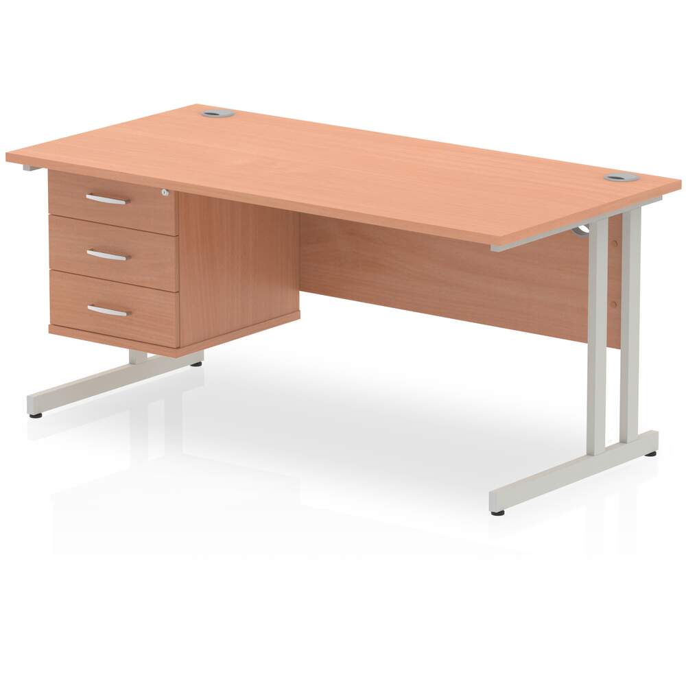 Impulse 1600 x 800mm Straight Desk Beech Top Silver Cantilever Leg 1 x 3 Drawer Fixed Pedestal