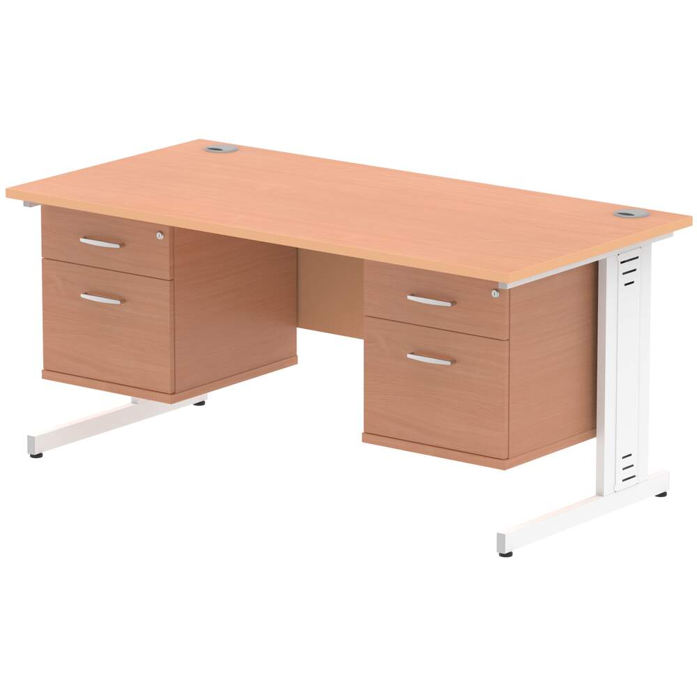 Impulse 1600 x 800mm Straight Desk Beech Top White Cable Managed Leg 2 x 2 Drawer Fixed Pedestal