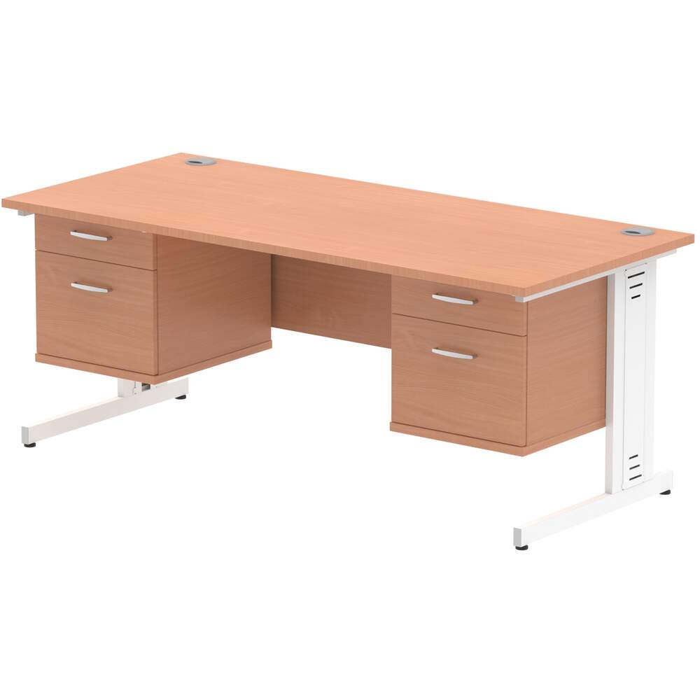 Impulse 1800 x 800mm Straight Desk Beech Top White Cable Managed Leg 2 x 2 Drawer Fixed Pedestal