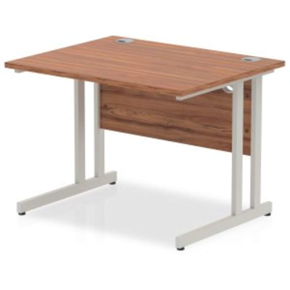 Impulse 1000 x 800mm Straight Desk Walnut Top Silver Cantilever Leg