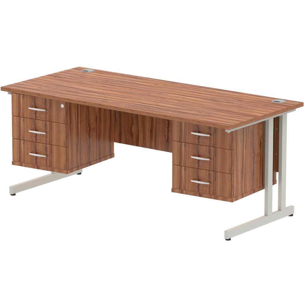 Impulse 1800 x 800mm Straight Desk Walnut Top Silver Cantilever Leg 2 x 3 Drawer Fixed Pedestal