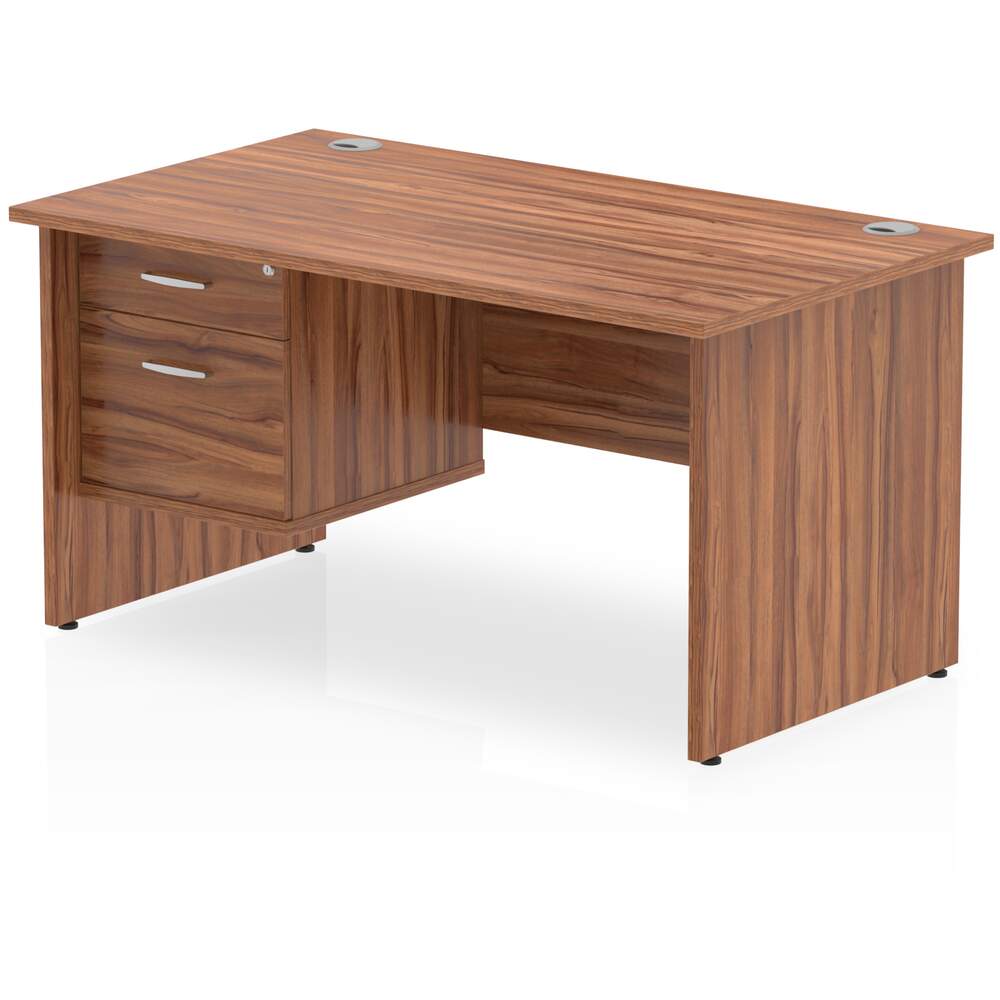 Impulse 1400 x 800mm Straight Desk Walnut Top Panel End Leg with 1 x 2 Drawer Fixed Pedestal