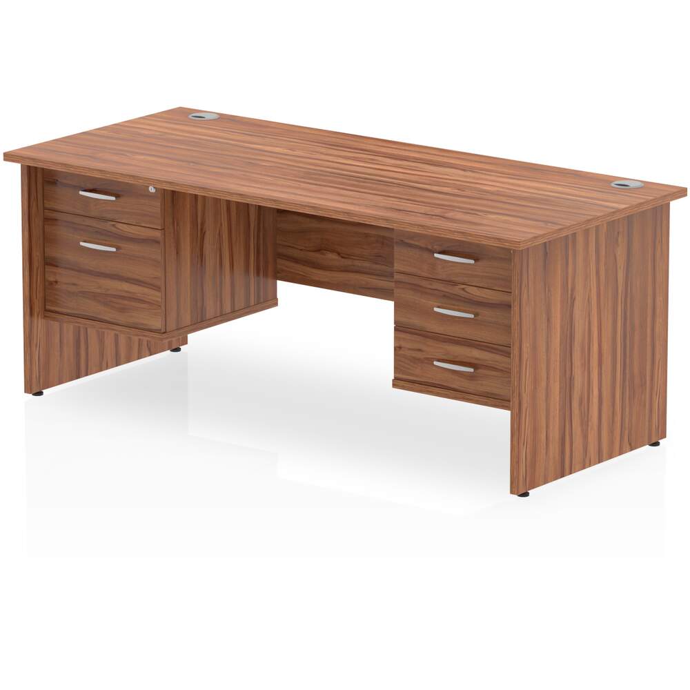 Impulse 1800 x 800mm Straight Desk Walnut Top Panel End Leg 1 x 2 Drawer 1 x 3 Drawer Fixed Pedestal