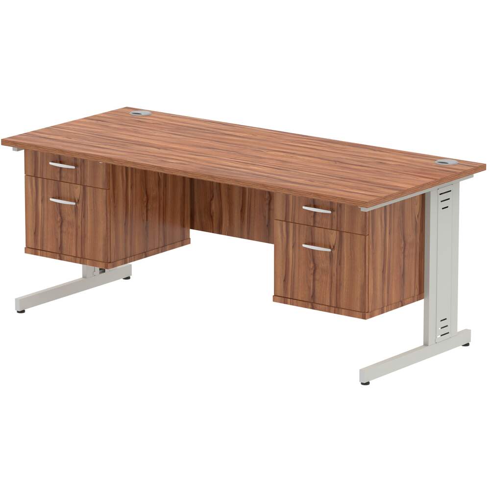 Impulse 1800 x 800mm Straight Desk Walnut Top Silver Cable Managed Leg 2 x 2 Drawer Fixed Pedestal