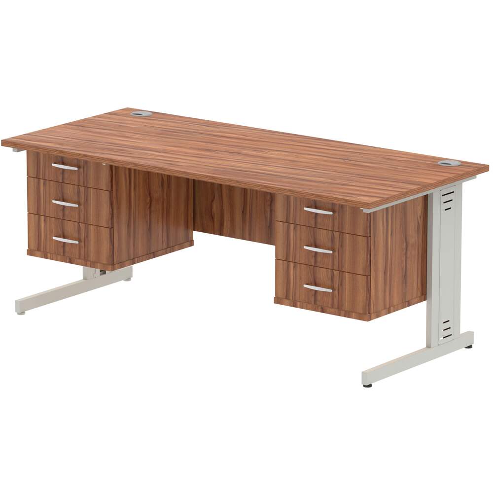 Impulse 1800 x 800mm Straight Desk Walnut Top Silver Cable Managed Leg 2 x 3 Drawer Fixed Pedestal