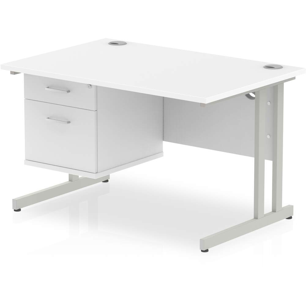 Impulse 1200 x 800mm Straight Desk White Top Silver Cantilever Leg with 1 x 2 Drawer Fixed Pedestal