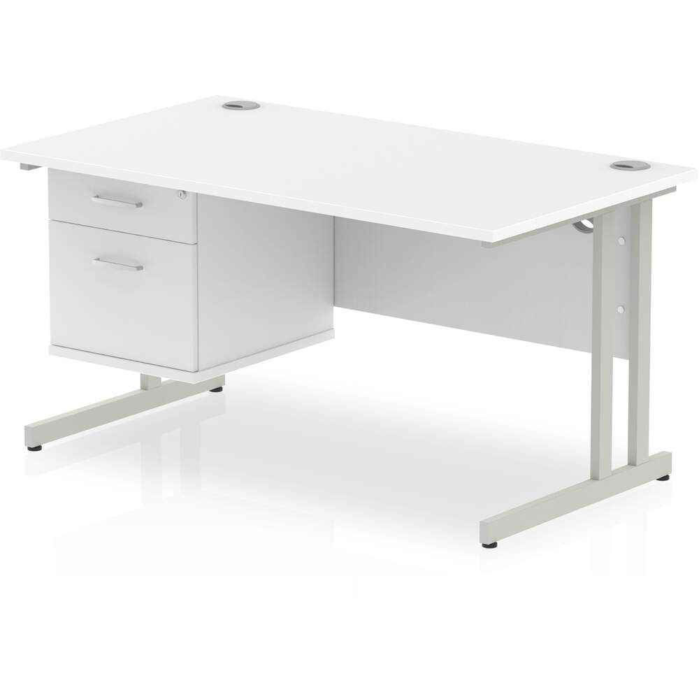 Impulse 1400 x 800mm Straight Desk White Top Silver Cantilever Leg with 1 x 2 Drawer Fixed Pedestal