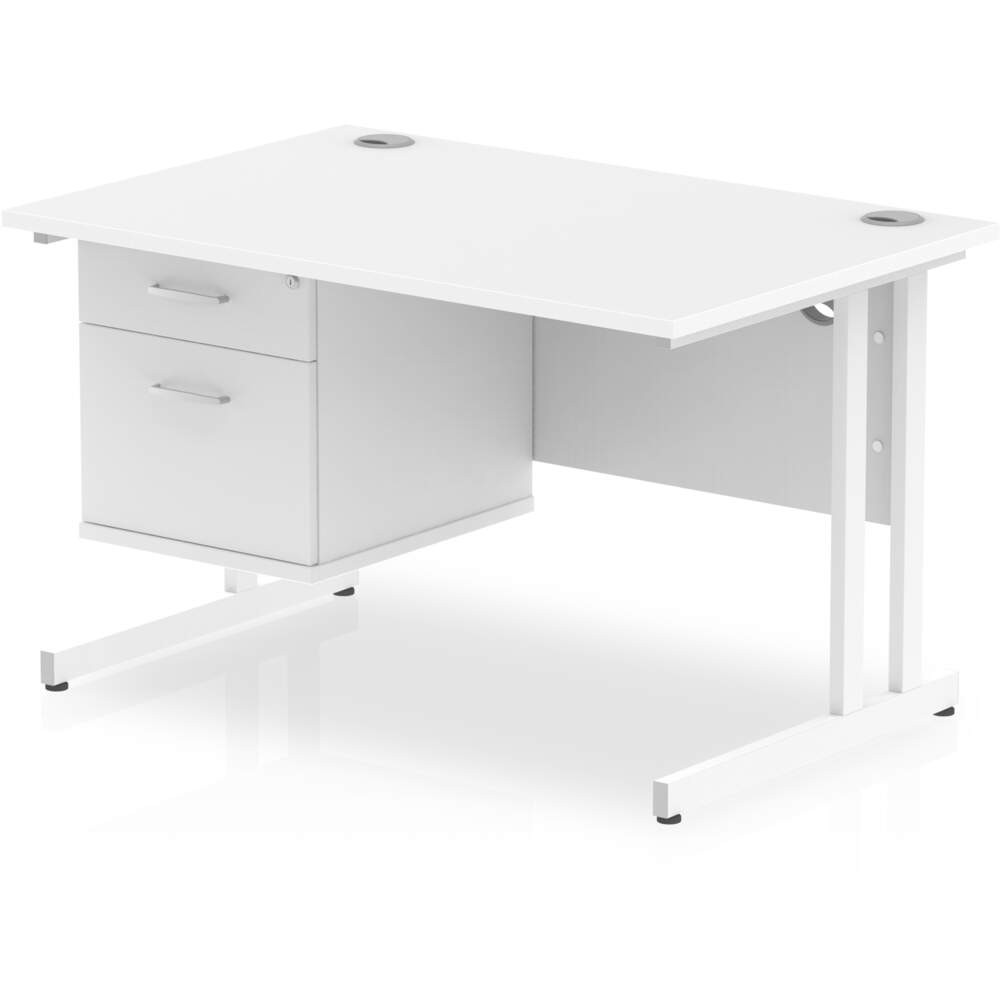 Impulse 1200 x 800mm Straight Desk White Top White Cantilever Leg with 1 x 2 Drawer Fixed Pedestal