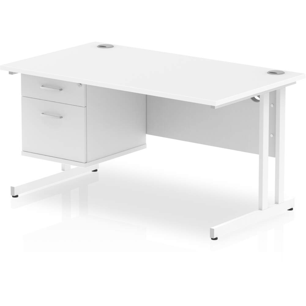 Impulse 1400 x 800mm Straight Desk White Top White Cantilever Leg with 1 x 2 Drawer Fixed Pedestal