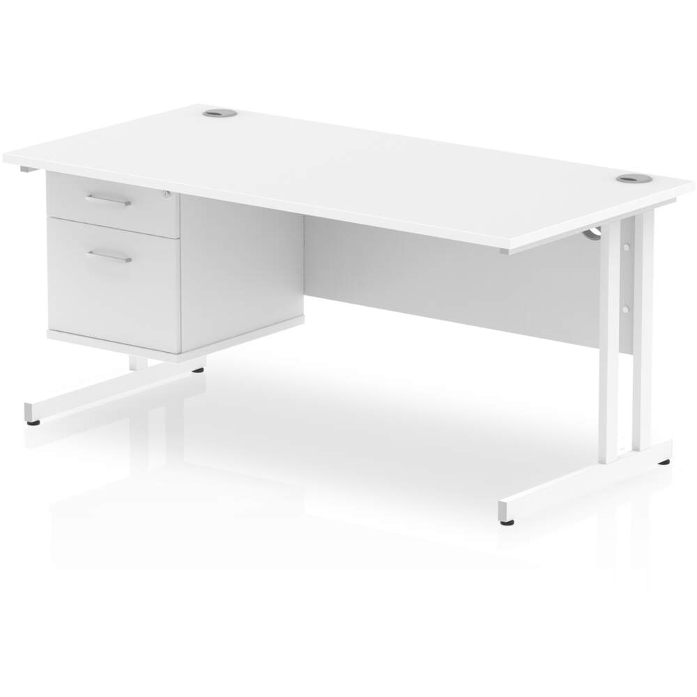 Impulse 1600 x 800mm Straight Desk White Top White Cantilever Leg 1 x 2 Drawer Fixed Pedestal