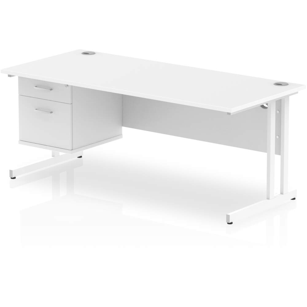 Impulse 1800 x 800mm Straight Desk White Top White Cantilever Leg 1 x 2 Drawer Fixed Pedestal