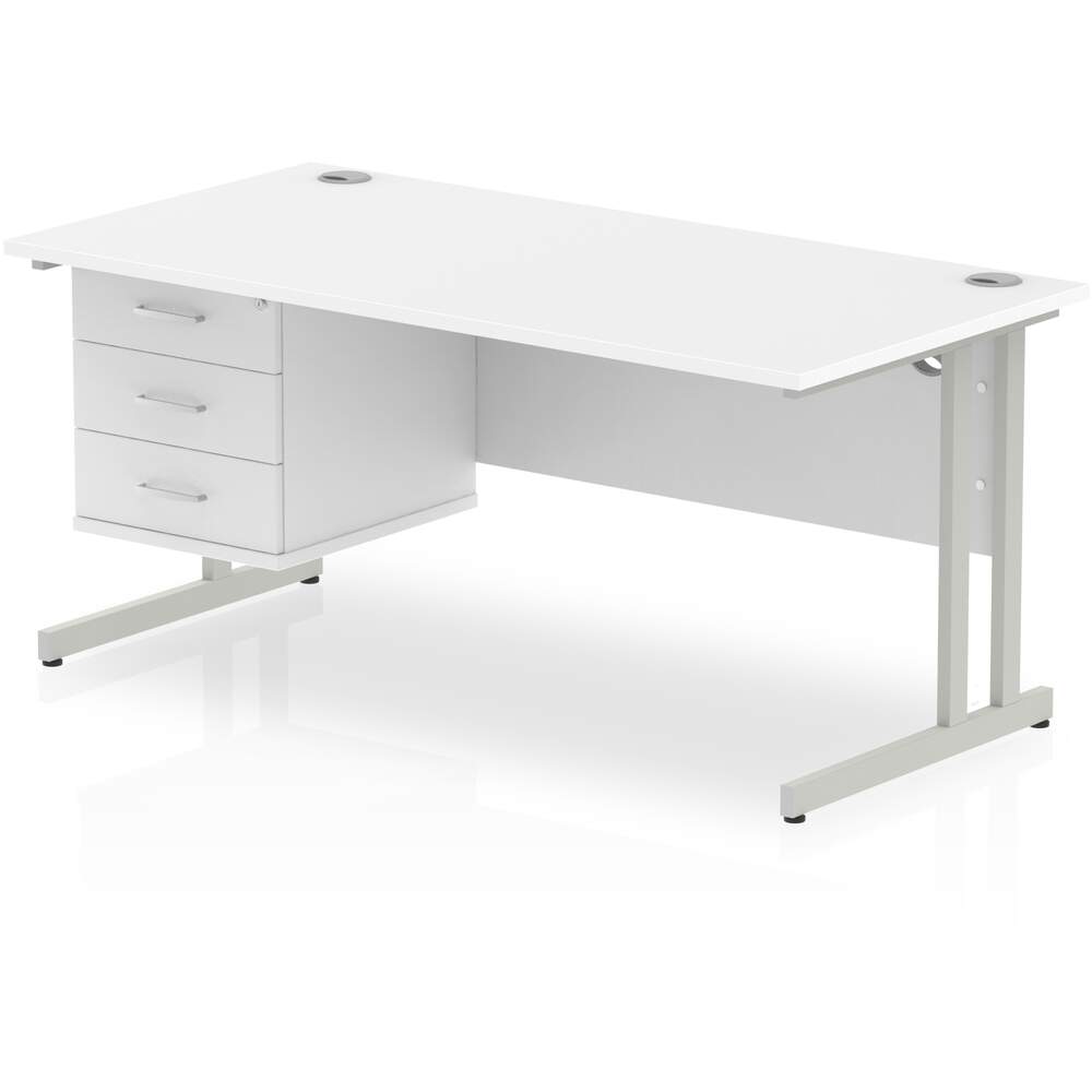 Impulse 1600 x 800mm Straight Desk White Top Silver Cantilever Leg 1 x 3 Drawer Fixed Pedestal