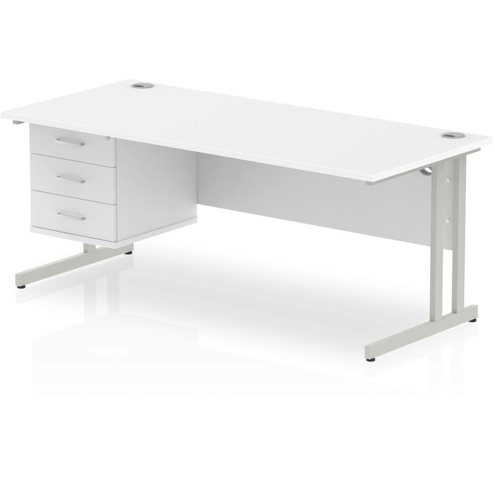 Impulse 1800 x 800mm Straight Desk White Top Silver Cantilever Leg 1 x 3 Drawer Fixed Pedestal