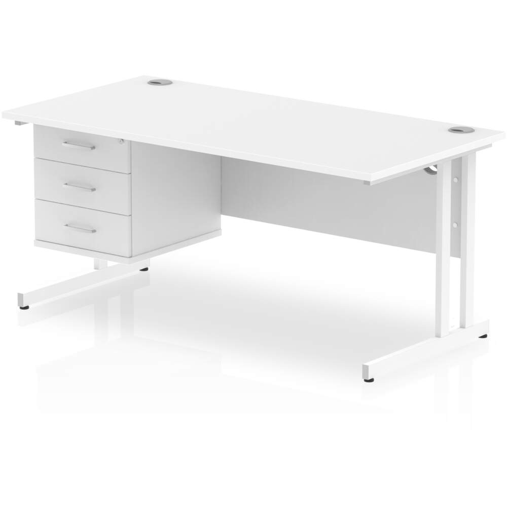 Impulse 1600 x 800mm Straight Desk White Top White Cantilever Leg 1 x 3 Drawer Fixed Pedestal