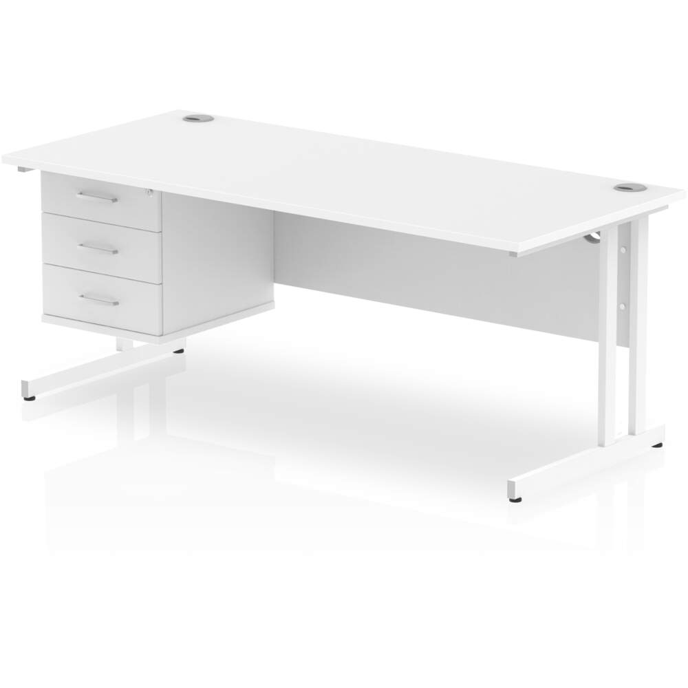 Impulse 1800 x 800mm Straight Desk White Top White Cantilever Leg 1 x 3 Drawer Fixed Pedestal