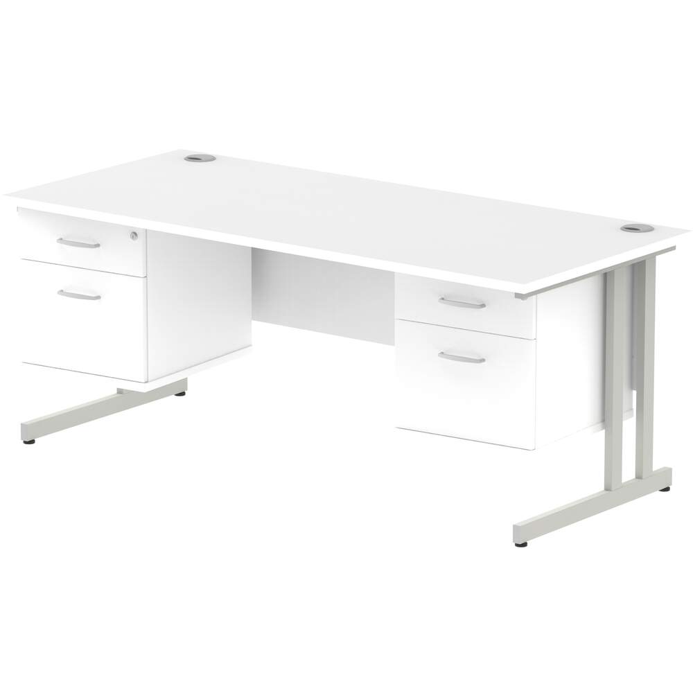 Impulse 1800 x 800mm Straight Desk White Top Silver Cantilever Leg 2 x 2 Drawer Fixed Pedestal