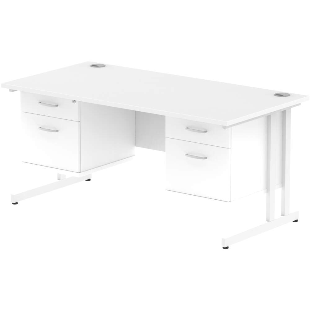 Impulse 1600 x 800mm Straight Desk White Top White Cantilever Leg 2 x 2 Drawer Fixed Pedestal