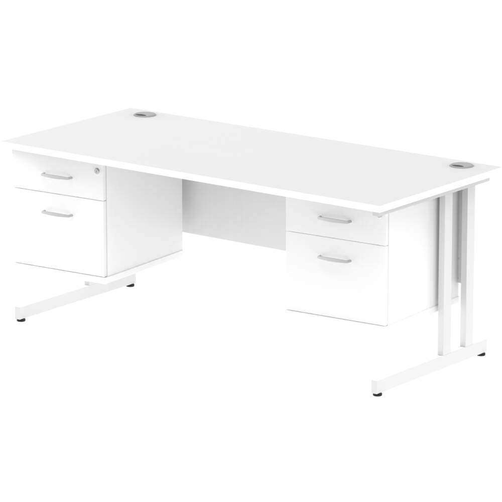 Impulse 1800 x 800mm Straight Desk White Top White Cantilever Leg 2 x 2 Drawer Fixed Pedestal