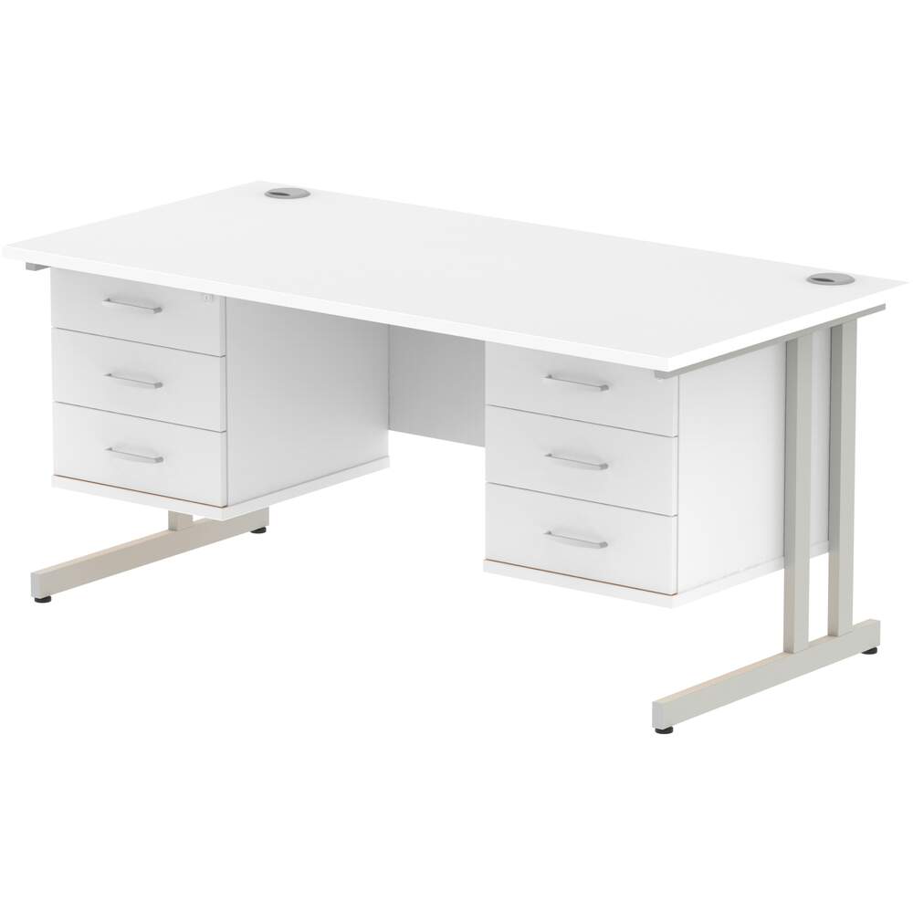 Impulse 1600 x 800mm Straight Desk White Top Silver Cantilever Leg 2 x 3 Drawer Fixed Pedestal