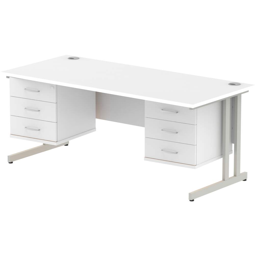 Impulse 1800 x 800mm Straight Desk White Top Silver Cantilever Leg 2 x 3 Drawer Fixed Pedestal