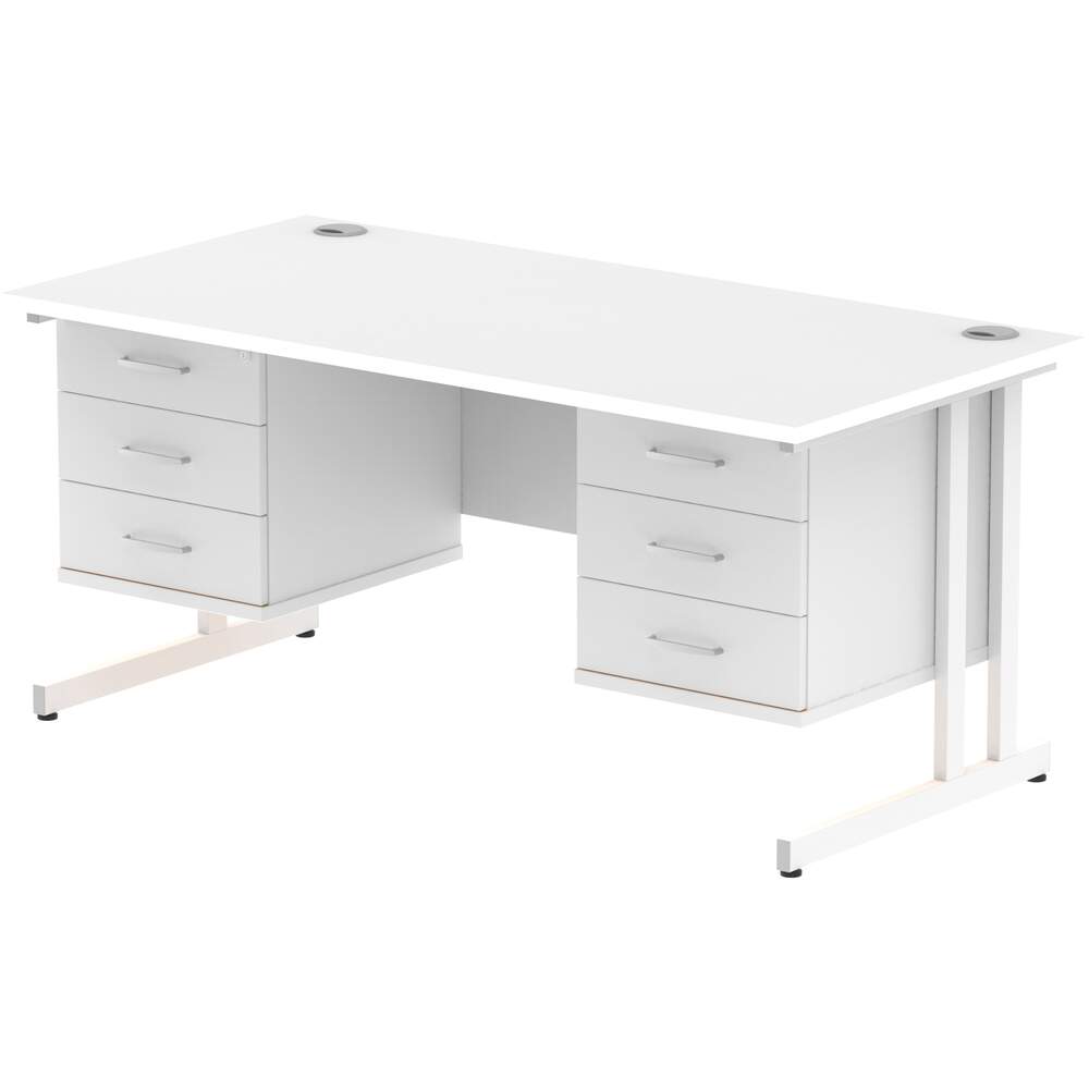 Impulse 1600 x 800mm Straight Desk White Top White Cantilever Leg 2 x 3 Drawer Fixed Pedestal