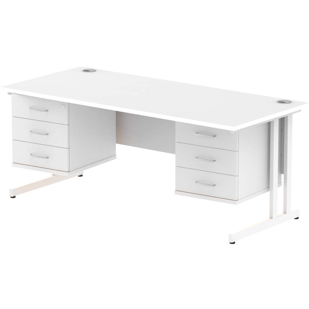 Impulse 1800 x 800mm Straight Desk White Top White Cantilever Leg 2 x 3 Drawer Fixed Pedestal