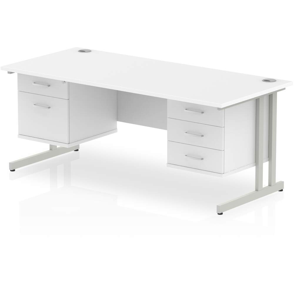 Impulse 1600 x 800mm Straight Desk White Top Silver Cantilever Leg 1 x 2 Drawer 1 x 3 Drawer Fixed Pedestal