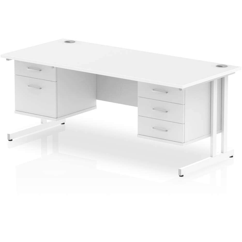 Impulse 1600 x 800mm Straight Desk White Top White Cantilever Leg 1 x 2 Drawer 1 x 3 Drawer Fixed Pedestal