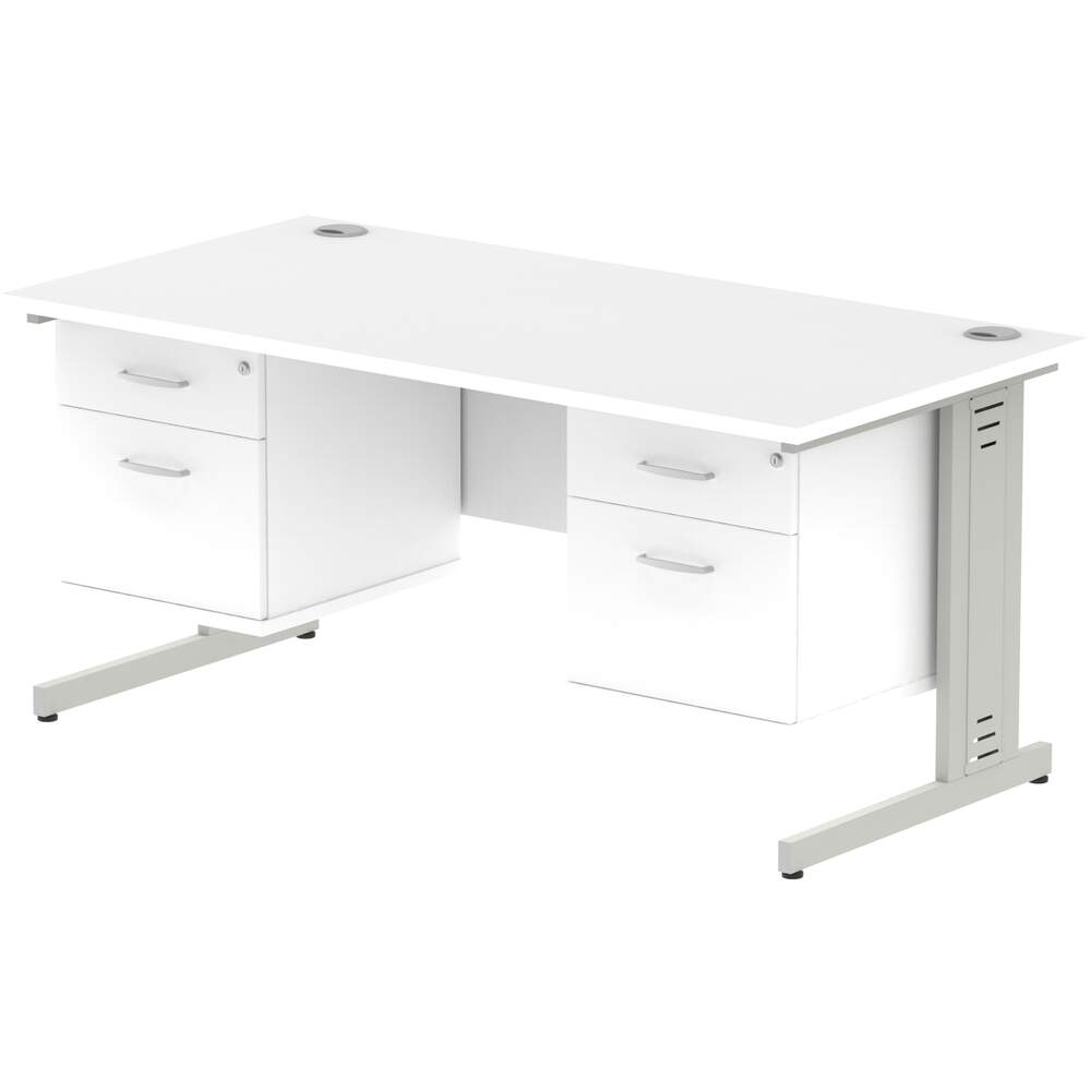 Impulse 1600 x 800mm Straight Desk White Top Silver Cable Managed Leg 2 x 2 Drawer Fixed Pedestal