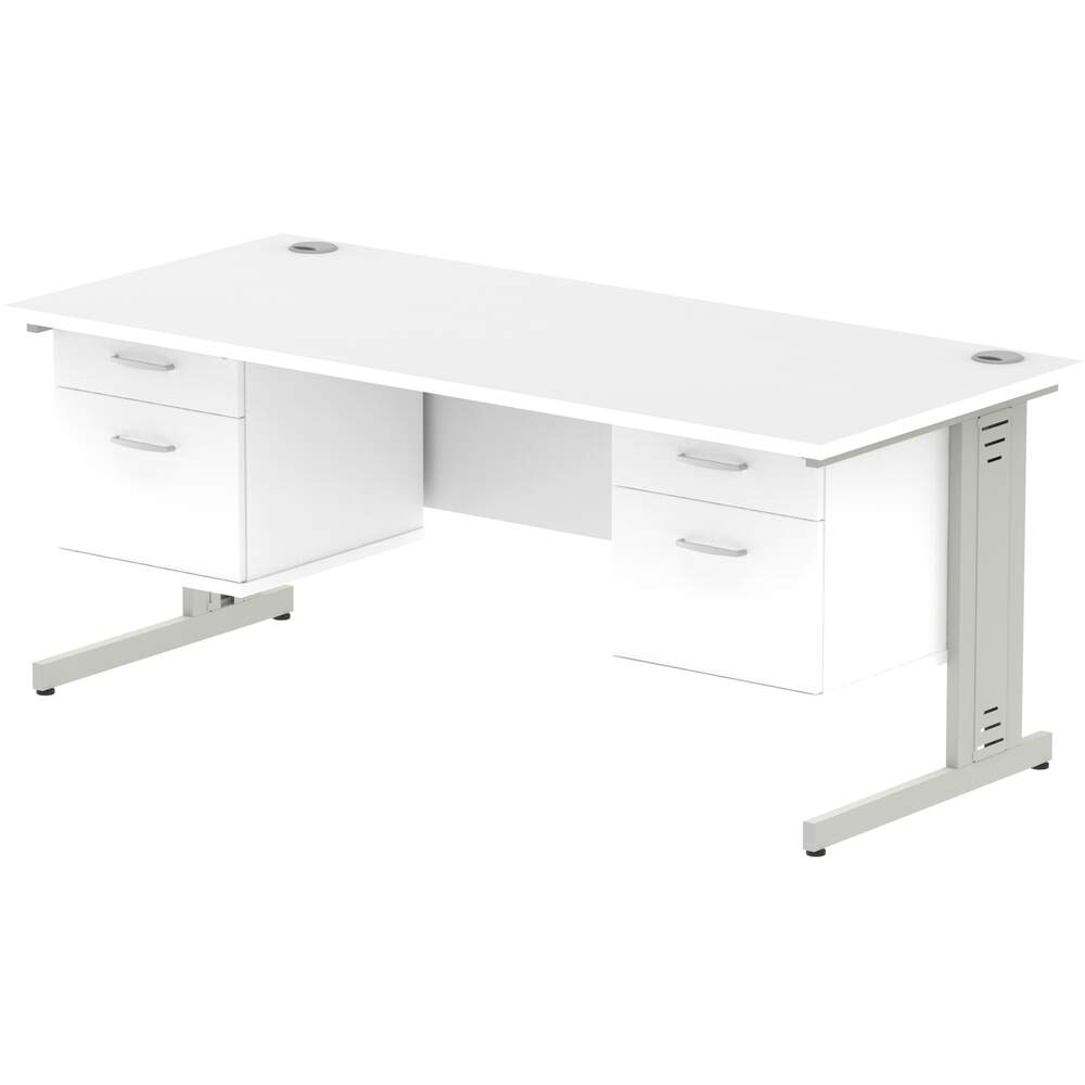 Impulse 1800 x 800mm Straight Desk White Top Silver Cable Managed Leg 2 x 2 Drawer Fixed Pedestal