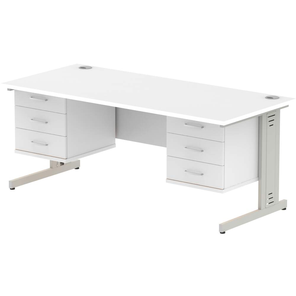 Impulse 1800 x 800mm Straight Desk White Top Silver Cable Managed Leg 2 x 3 Drawer Fixed Pedestal