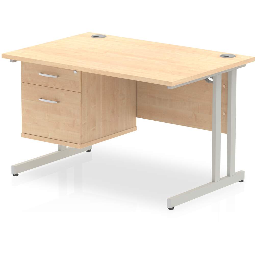 Impulse 1200 x 800mm Straight Desk Maple Top Silver Cantilever Leg with 1 x 2 Drawer Fixed Pedestal